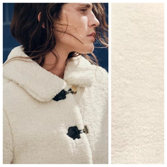 NWT. Zara Ecru Faux Shearling Collared Jacket. Size S. - Picture 3 of 12